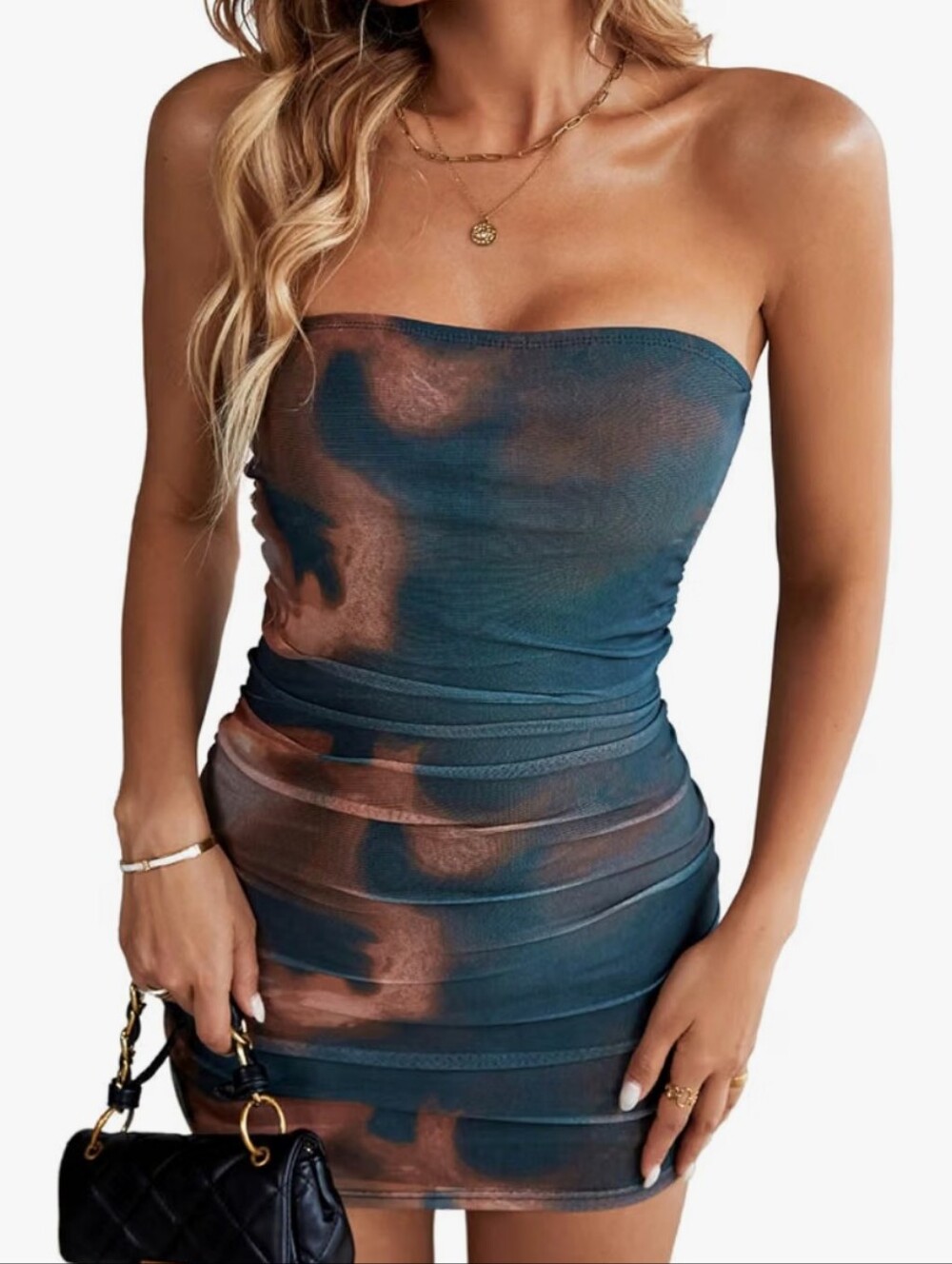 Women's Strapless Ruched Multi-Color Bodycon Mini Dress